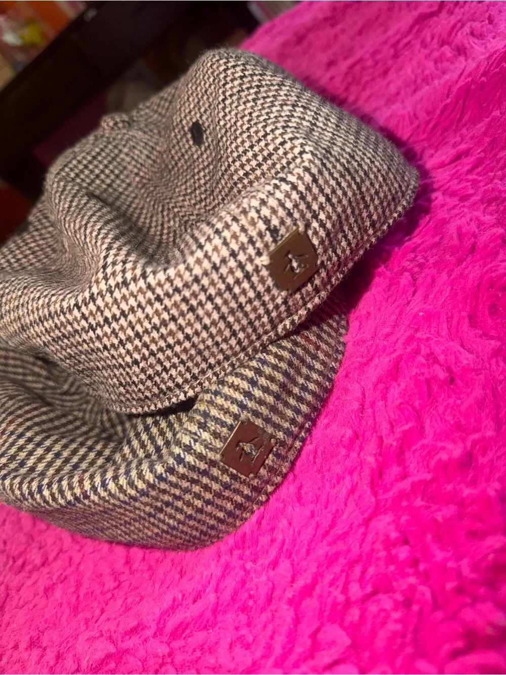 (2) Original Penguin Houndstooth Newsboy Cap in Brown and Black